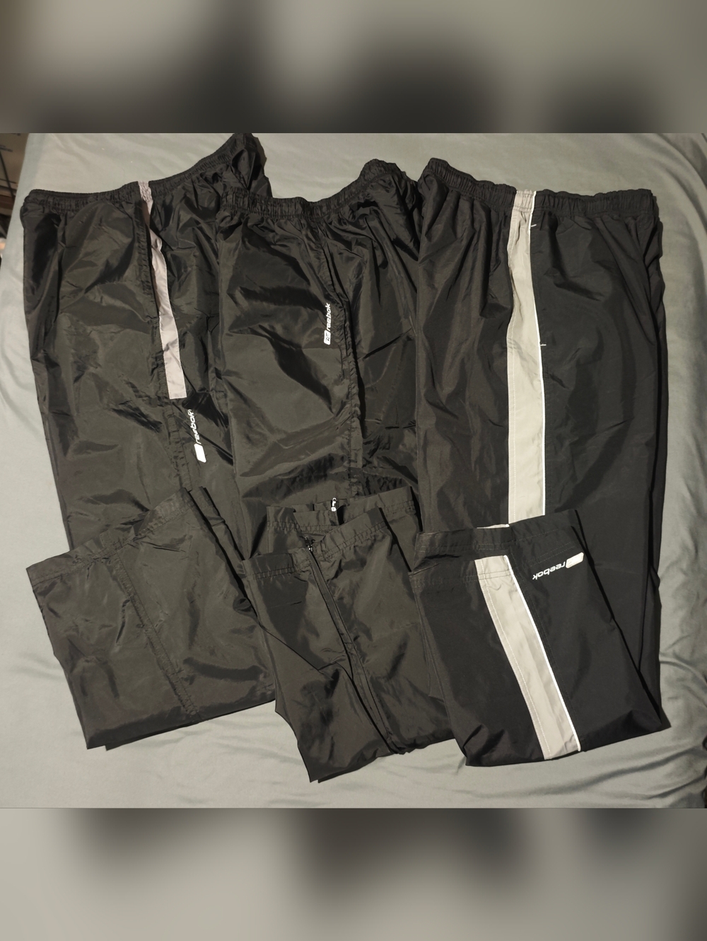 3 Pairs of Vintage Men's Reebok Black Nylon-Polyester Track Pants Size S